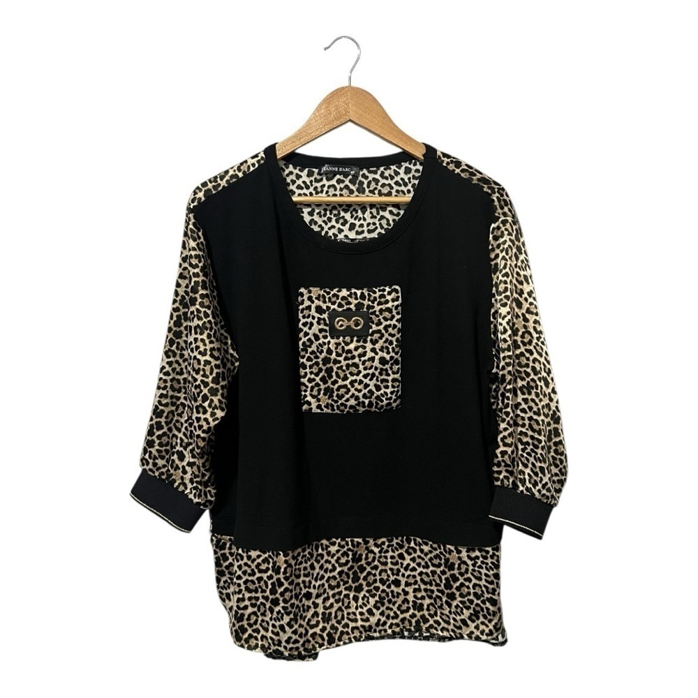 Jeanne D'arc Leopard Top 3/4 Sleeve Shirt Size 42 XL Extra Large